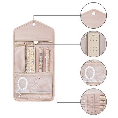bagsmart Travel Jewellery Organiser, Foldable Jewelry Storage Roll for Journey-Rings, Necklaces, Bracelets, Earrings, (Medium-Pink)