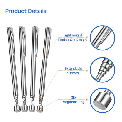 12 Pieces Telescoping Magnet Pickup Tools in 2 Lb Magnetic Stick Gadget with Pocket Clip Magnet Tool to Retrieve Screws Nuts Pins for Men Birthday, Father's Day, Valentine