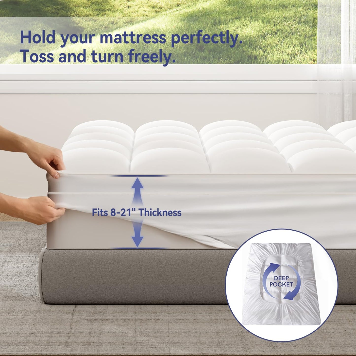 ELEMUSE King Mattress Topper for Back Pain, Extra Thick Mattress Pad Cover, Plush Soft Pillowtop with Elastic Deep Pocket, Overfilled Down Alternative Filling