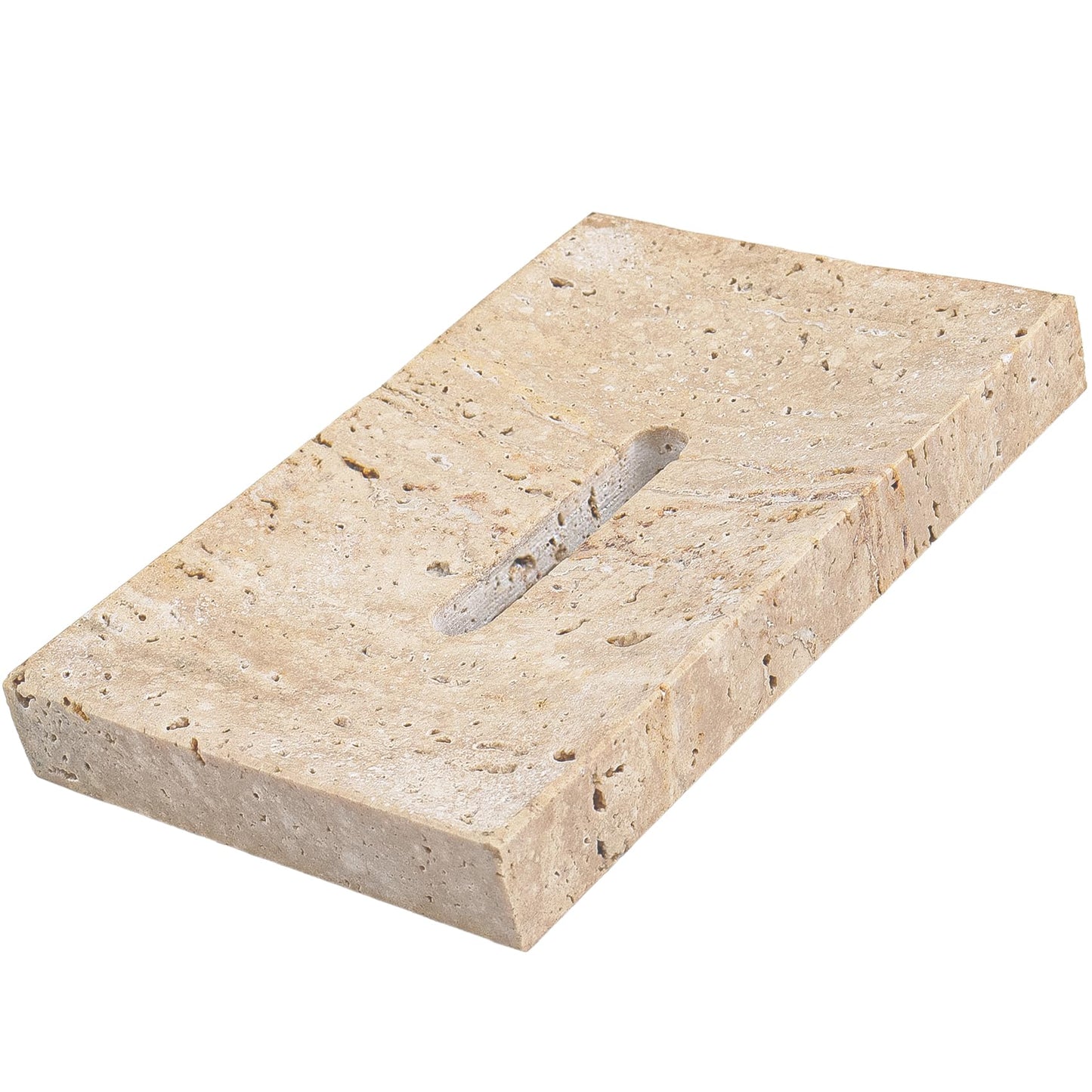 LMHOUS Natural Travertine Marble Soap Dish - Beige Brown Stone Soap Holder for Shower, Bathroom, Kitchen Sink Sponge & Jewelry Ring Tray