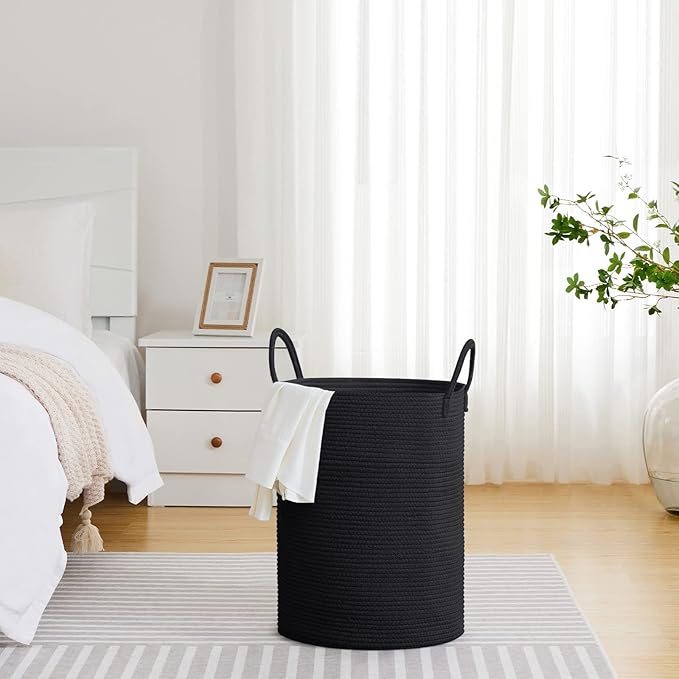 VIPOSCO Large Laundry Hamper, Tall Woven Rope Storage Basket