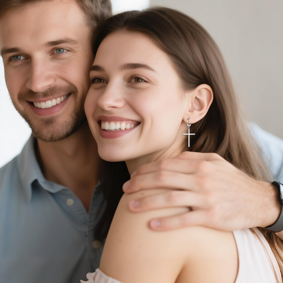 Hanging Cross Hoop Earrings Sterling Silver Large Cross Dangle Earrings Religious Jewelry for Women Men