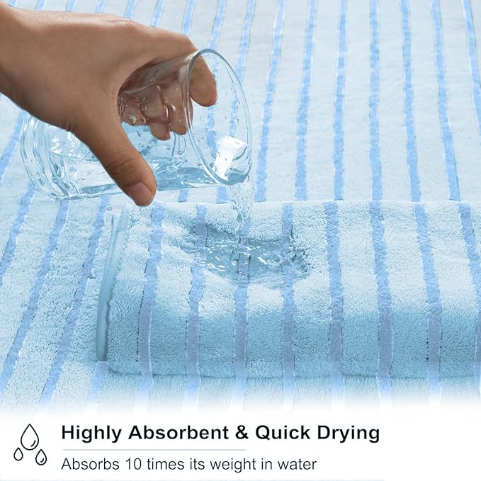 8 Pcs Blue Cabana Stripe Bath Sheet Set Oversized Bath Towel-2 Bathroom Sheets