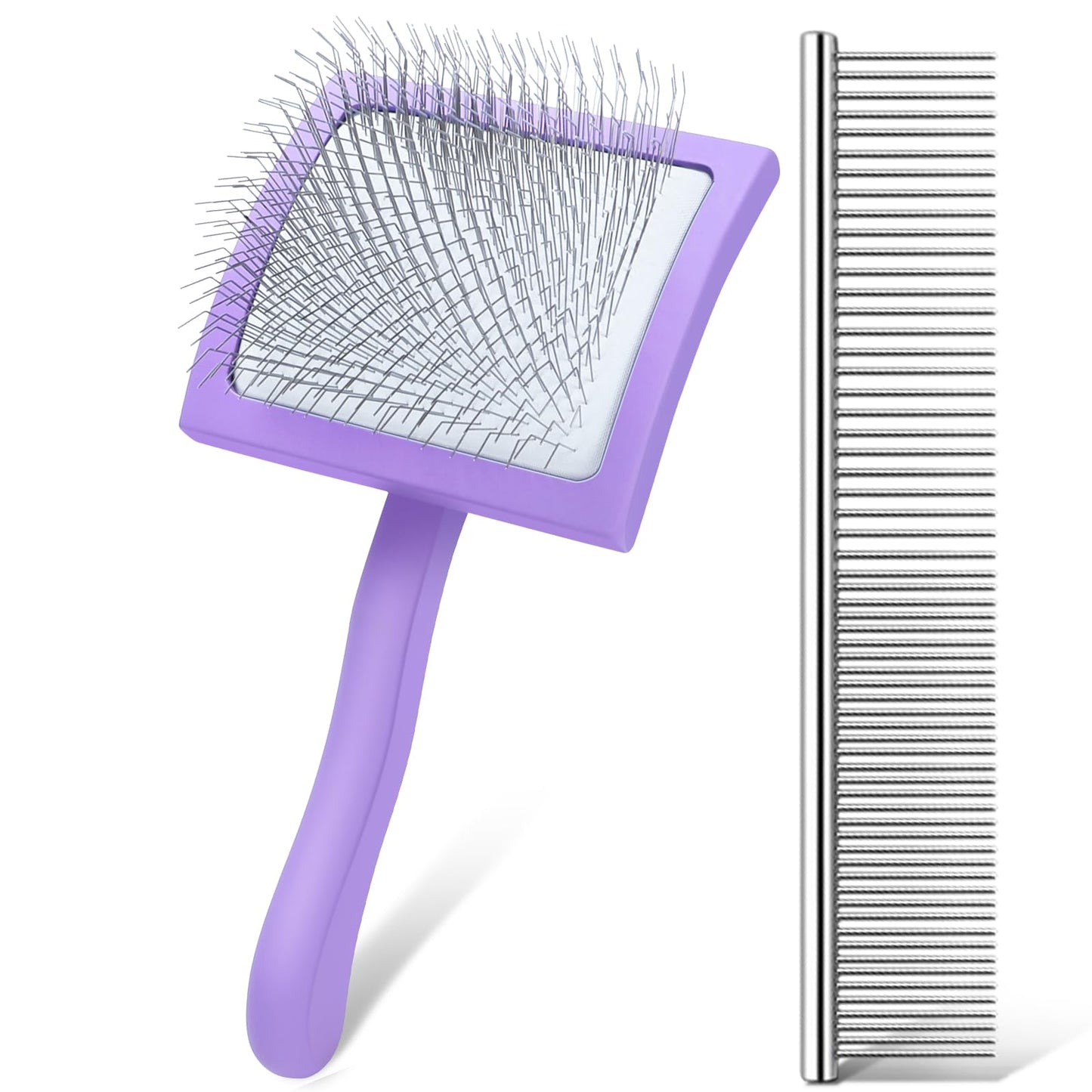 WOPQAEM Slicker Brush for Dogs, Long Pin Dog Grooming Brush for Goldendoodles, Poodles, Doodles & More, Includes Bonus Pet Comb, Perfect for De-Shedding, Dematting & Reducing Tangles. Large, Purple