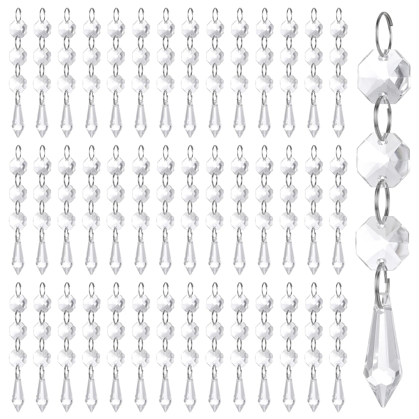 100 Pcs Acrylic Hanging Crystals for Centerpieces Icicle Chandelier Garland Beads Strands Ornaments Clear Teardrop Chandelier Crystals Pendant for Wedding Home Garden Outdoor Christmas Tree Decor