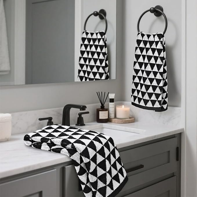 Black and White Hand Towels, 4 Pack Cotton Soft Face Towel 13x29 Inches