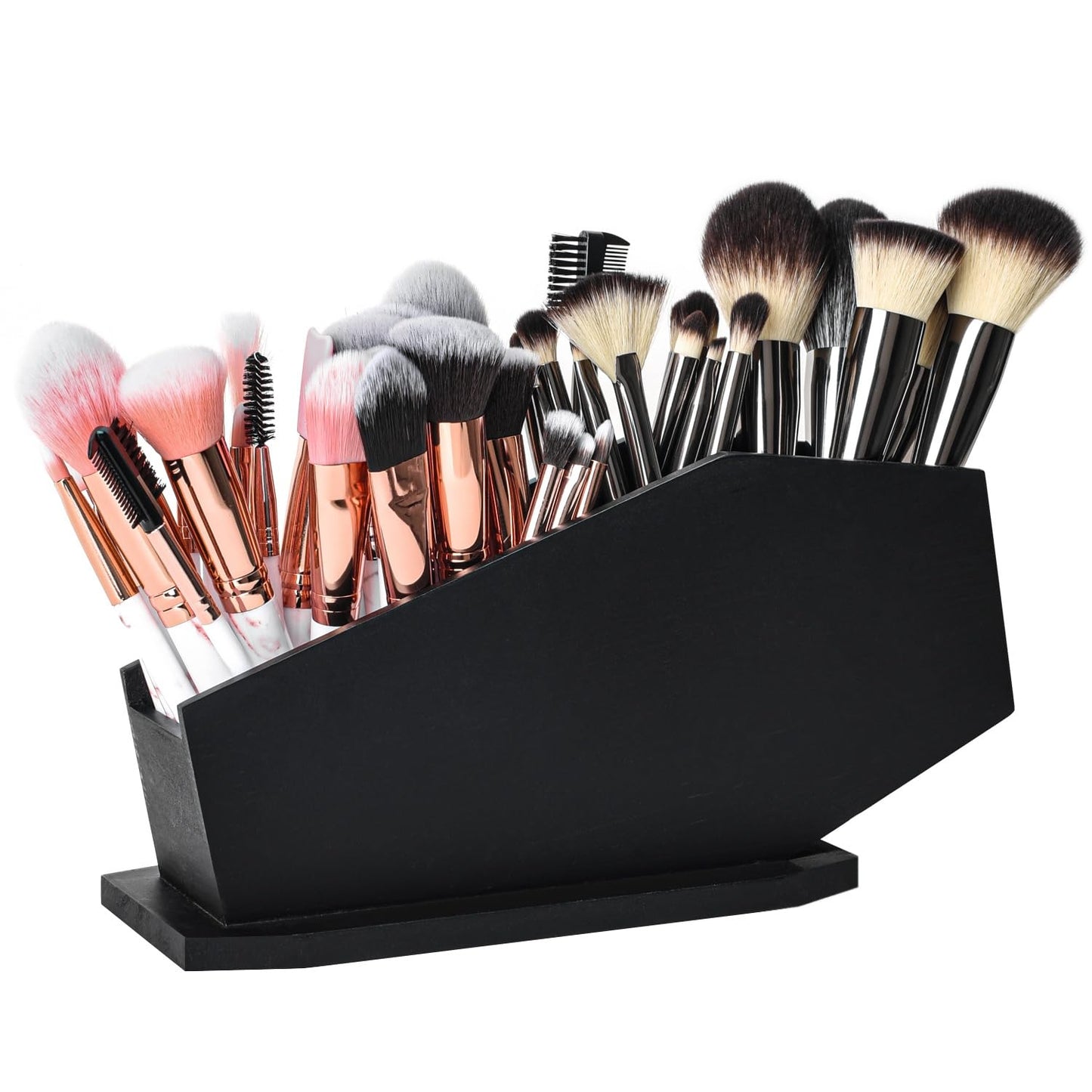 Gothvanity Coffin Brush Holder - Gothic Desk Organizer - Wooden Coffin Pen Holder -Spooky Decor for Bathroom, Living Room or Bedroom- Black - 10x 5x3.25 Inches