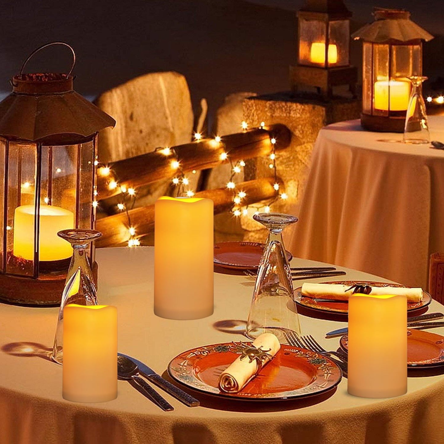 xiangpeng Flickering Flameless LED Candles with 10-Key Remote & Timer, Waterproof Outdoor Indoor f Battery Operated Candles for Home/Wedding/Festival Décor Set of 2 (D3 x H5.5) Ivory
