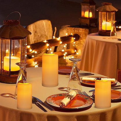 xiangpeng Flickering Flameless LED Candles with 10-Key Remote & Timer, Waterproof Outdoor Indoor f Battery Operated Candles for Home/Wedding/Festival Décor Set of 2 (D3 x H5.5) Ivory