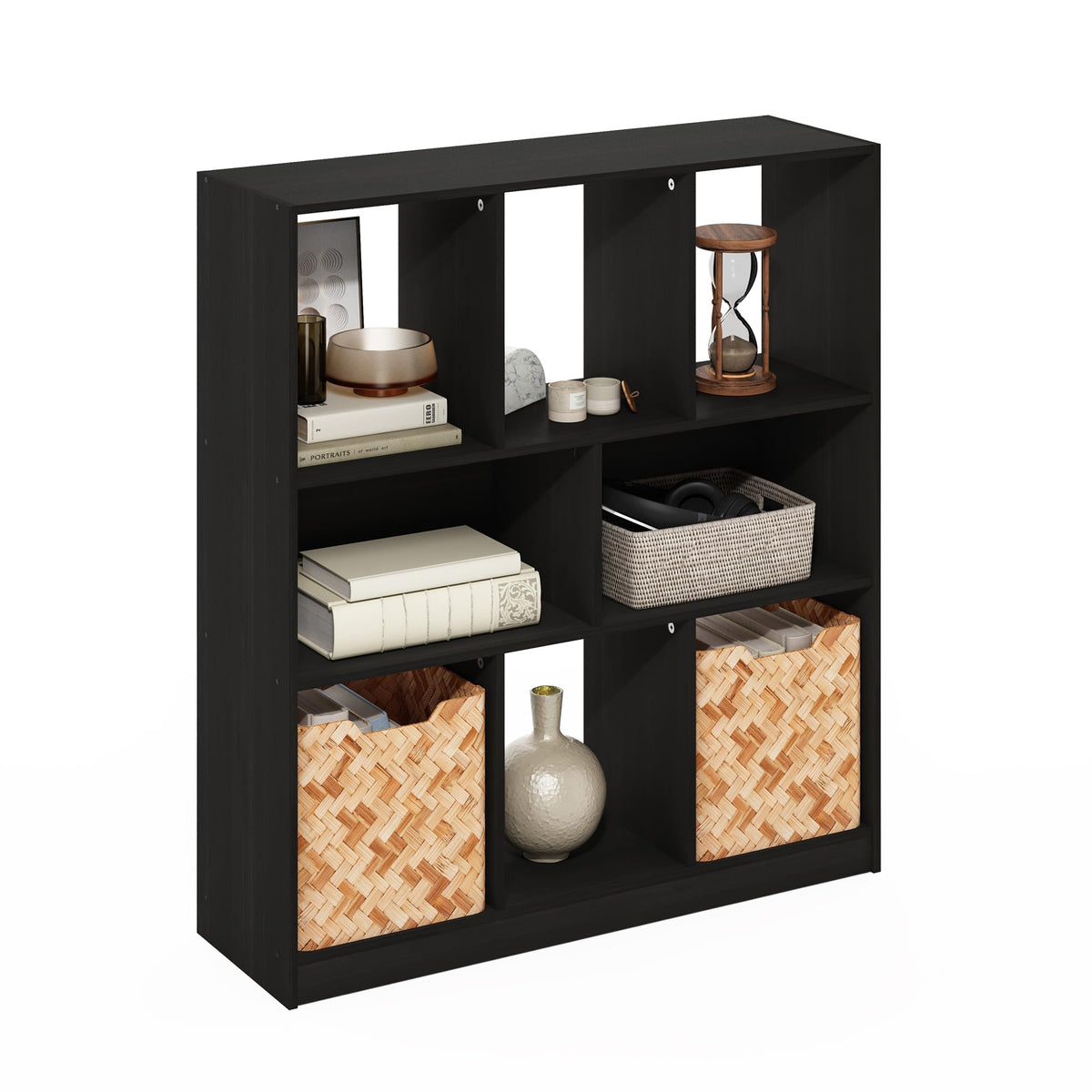Furinno DALY Book Shelf, 8-Cube Bookshelf, Horizontal Cube Storage Organizer Bookcase, 10.9 x 35.4 x 39.4, for Living Room, Bedroom, Home Office, Espresso