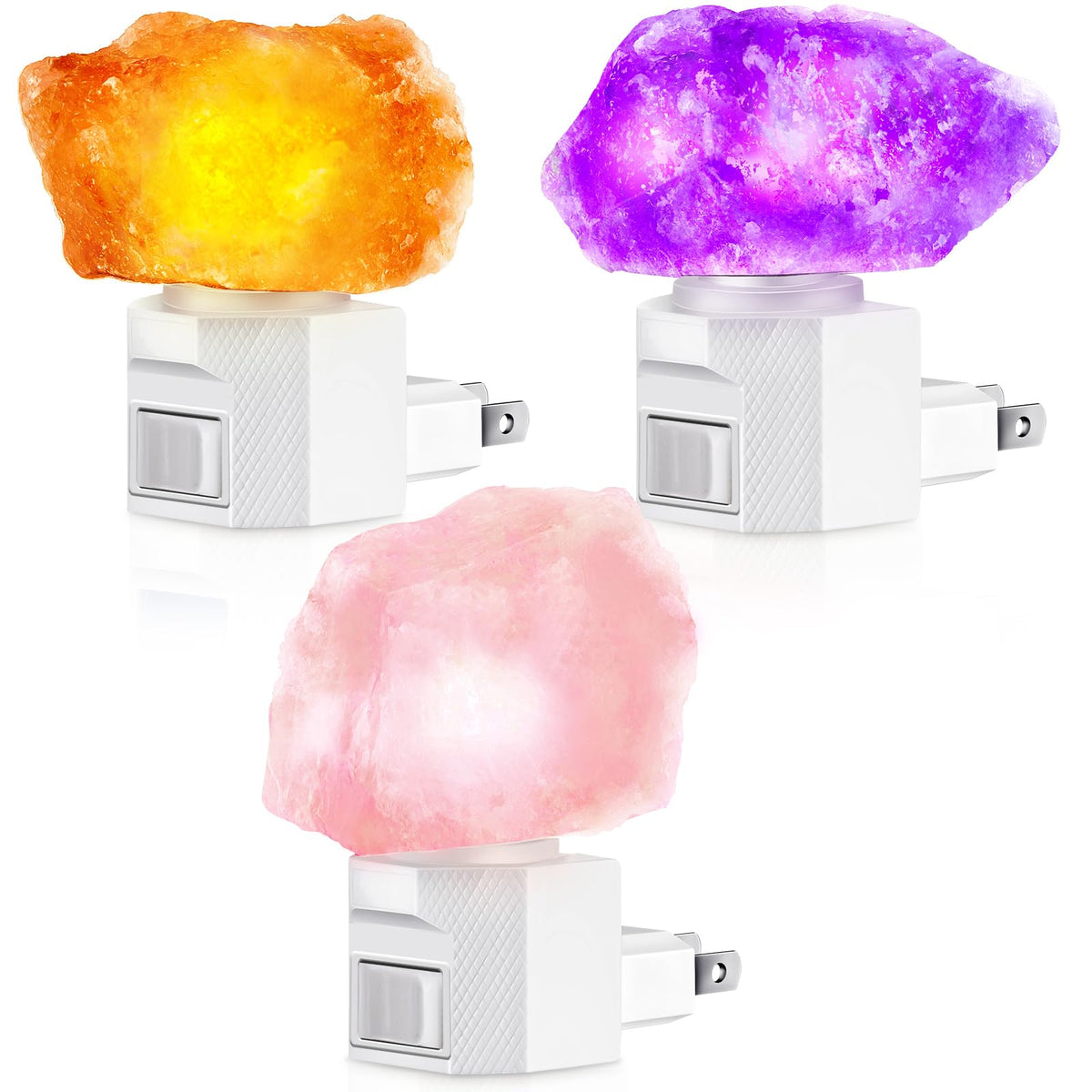 Hortsun 3 Pack Himalayan Salt Lamp Night Light Crystal Night Light Lamp Plug in Rotatable Wall Purifier Made of Natural Salt Stone Sea for Home