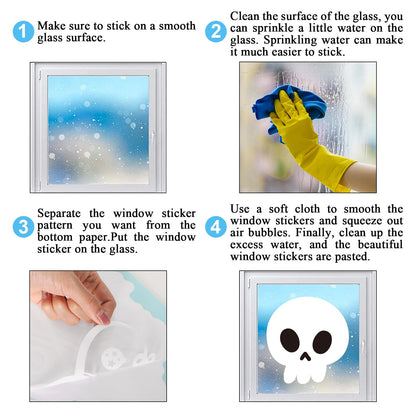 Whaline 9 Sheet Halloween Window Clings Cute Cartoon Ghost Pumpkin Skeleton Reusable Window Decals for Home Classroom Office Haunted Party Decor