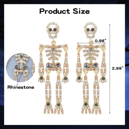 Halloween Earrings Spooky Skull Skeleton Dangle Earrings for Women Bling Rhinestone Crystal Punk Gothic Jewelry Halloween Accessories Gifts