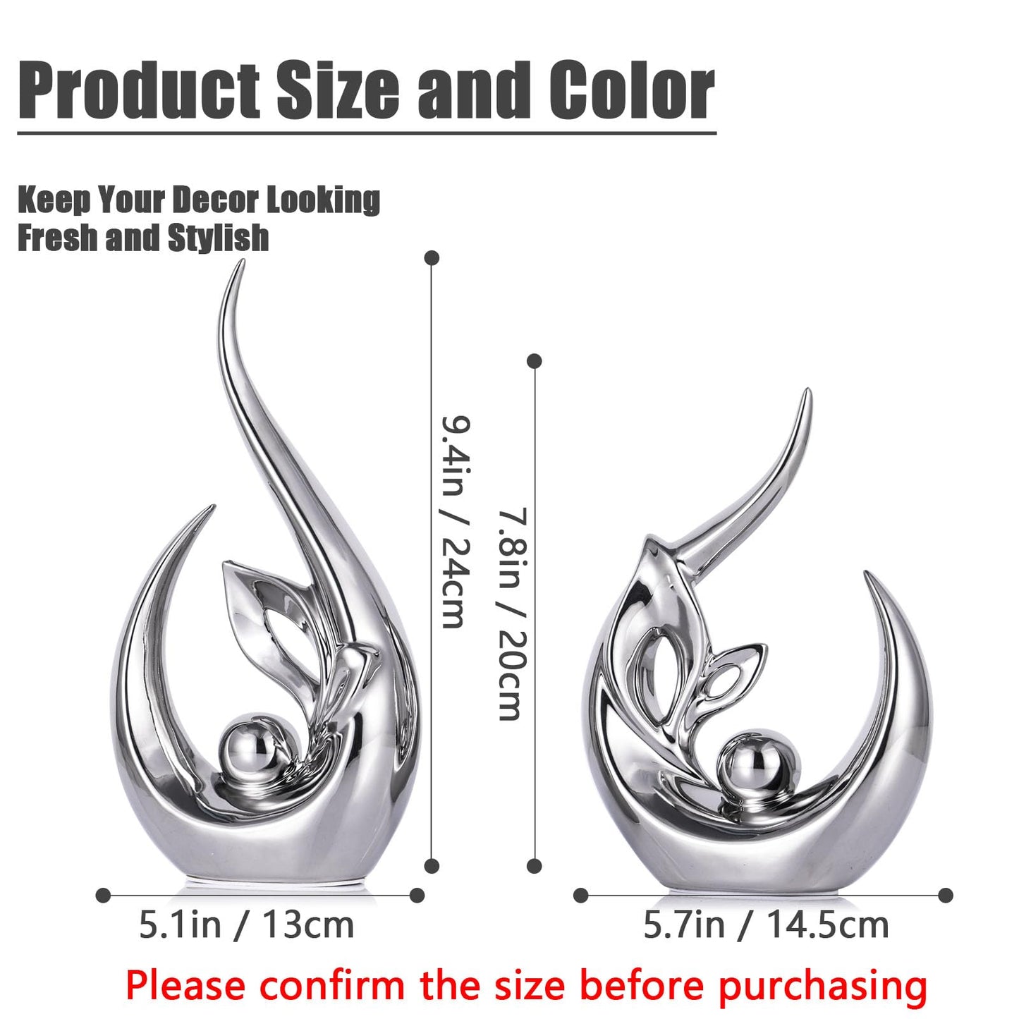 XMGZQ Silver Ceramic Statues for Home Décor Accents,Abstract Art Mid Century Modern Decor,Elegantes Centerpiece Table Decorations,Chrome Sculpture for Entryway,Shelf,Tv Stand,Mantel,Coffee Table