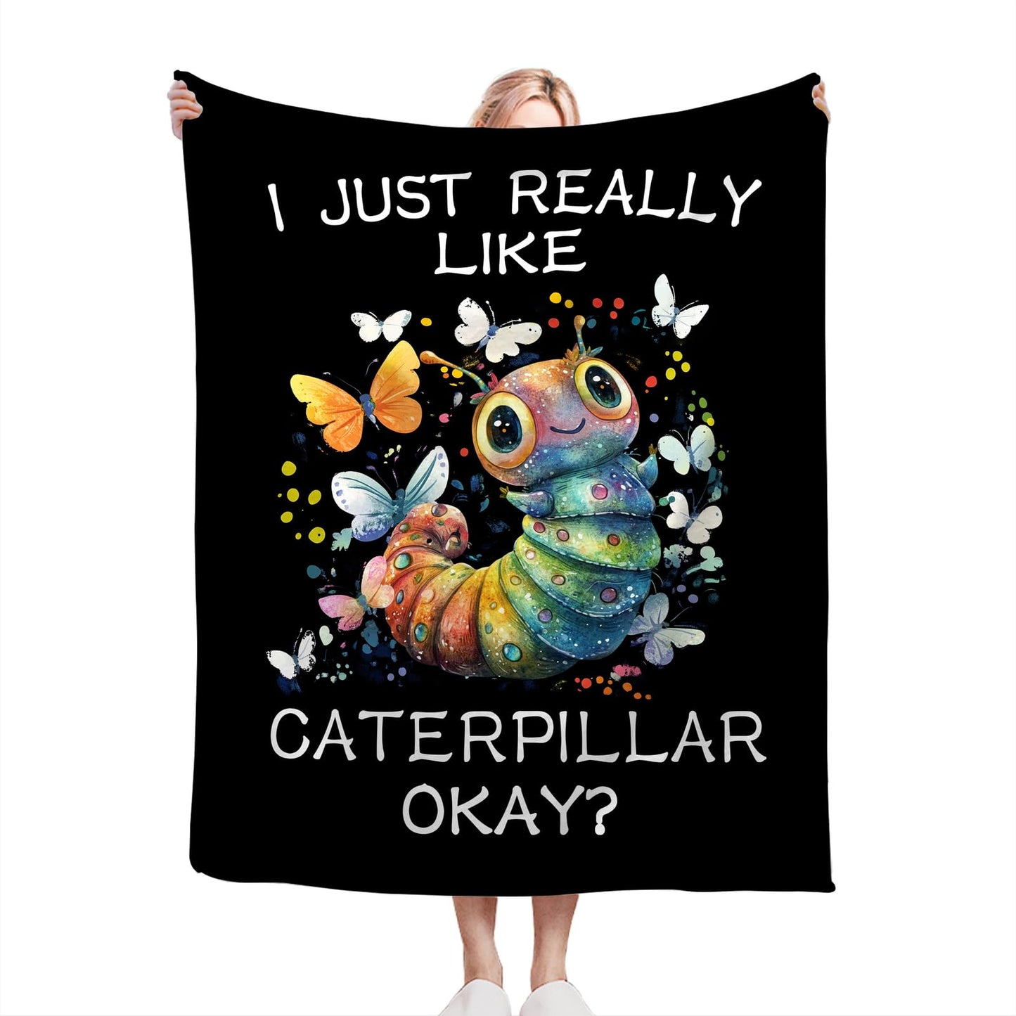 Caterpillar Blanket Soft Fuzzy Fleece Cute Insect Caterpillar Butterfly Throw Blankets Decor Cozy Warm Plush Flannel Blankets Gifts for Boys Girls Men Women Home Chair Sofa Couch Bed 50"X40"