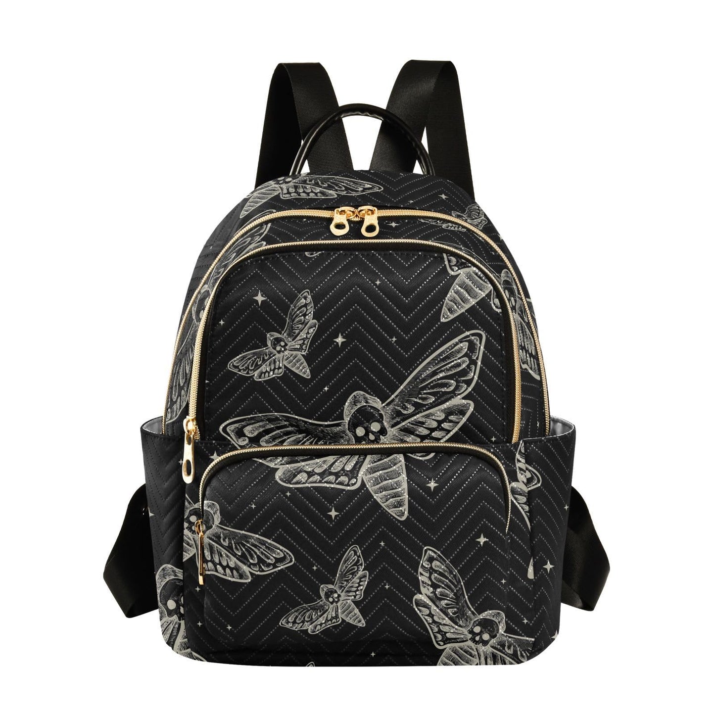 Sletend Mini Backpack Gothic Skull Butterfly Moth Fashion Backpack Purse for Women,Handbag Shoulder Bag Casual Daypack, Ladies Gift for College Work (S)