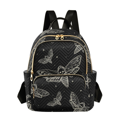 Sletend Mini Backpack Gothic Skull Butterfly Moth Fashion Backpack Purse for Women,Handbag Shoulder Bag Casual Daypack, Ladies Gift for College Work (S)