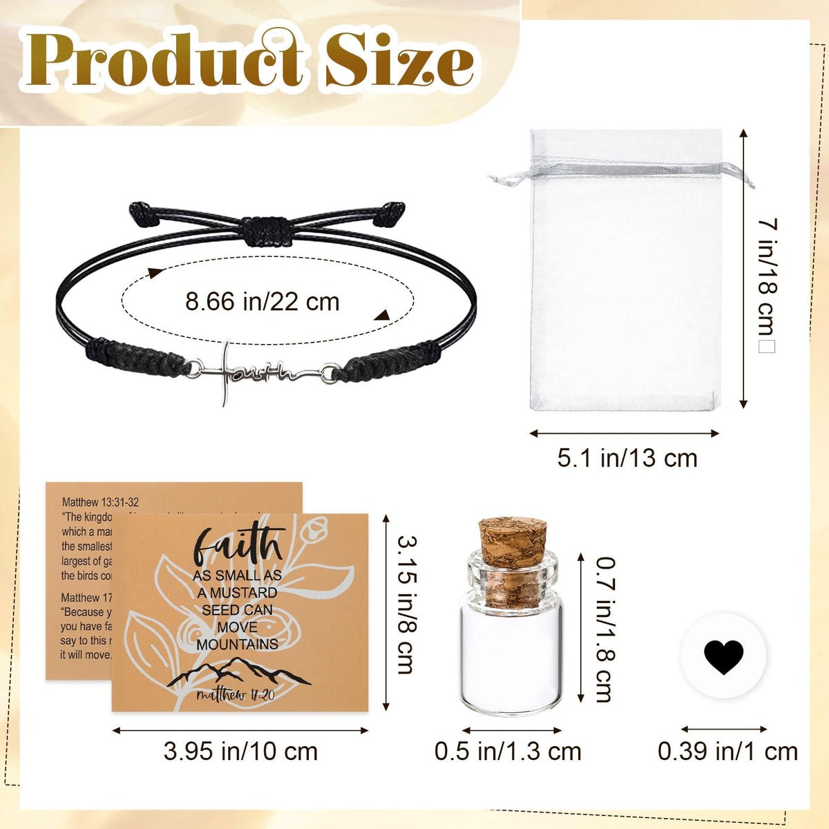 Aurelema 24 Sets Mustard Seed Gift Bulk Christian Faith Bracelet for Women Glass Bottle Prayer Cards Inspirational Religious Gift for Easter Mothers Fathers Day Church Baptism Party, Seed Not Include