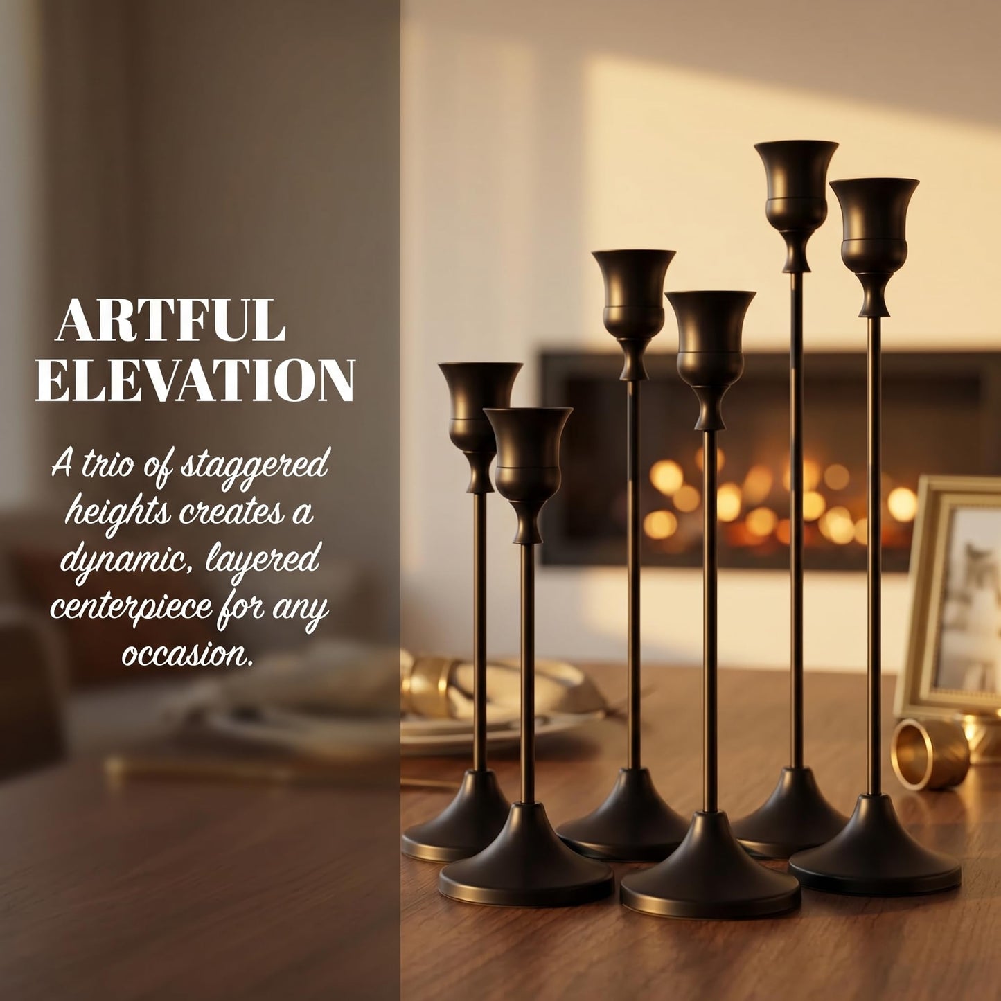 Oakernel Black Taper Candle Holders 2 Sets(6 Pcs) - Tall Metal Candlestick Holders for Table Centerpiece, Formal Dinner, Wedding, Fireplace Mantel Decor, Fits 3/4 Inch Thick Candles