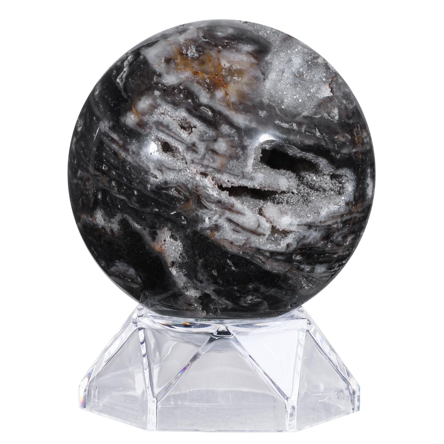Sportmusies Natural Sphalerite Crystal Ball with Acrylic Stand, Healing Stone Sphere Orb Reiki Meditation Home Desk Decoration, 2.4-2.75 inches