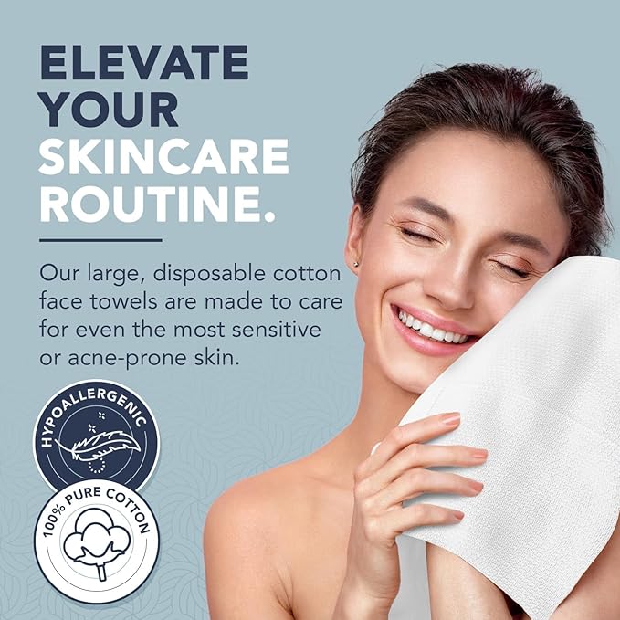 100% Pure Cotton Face Towels – 240 Count Large Disposable Wash Cloths