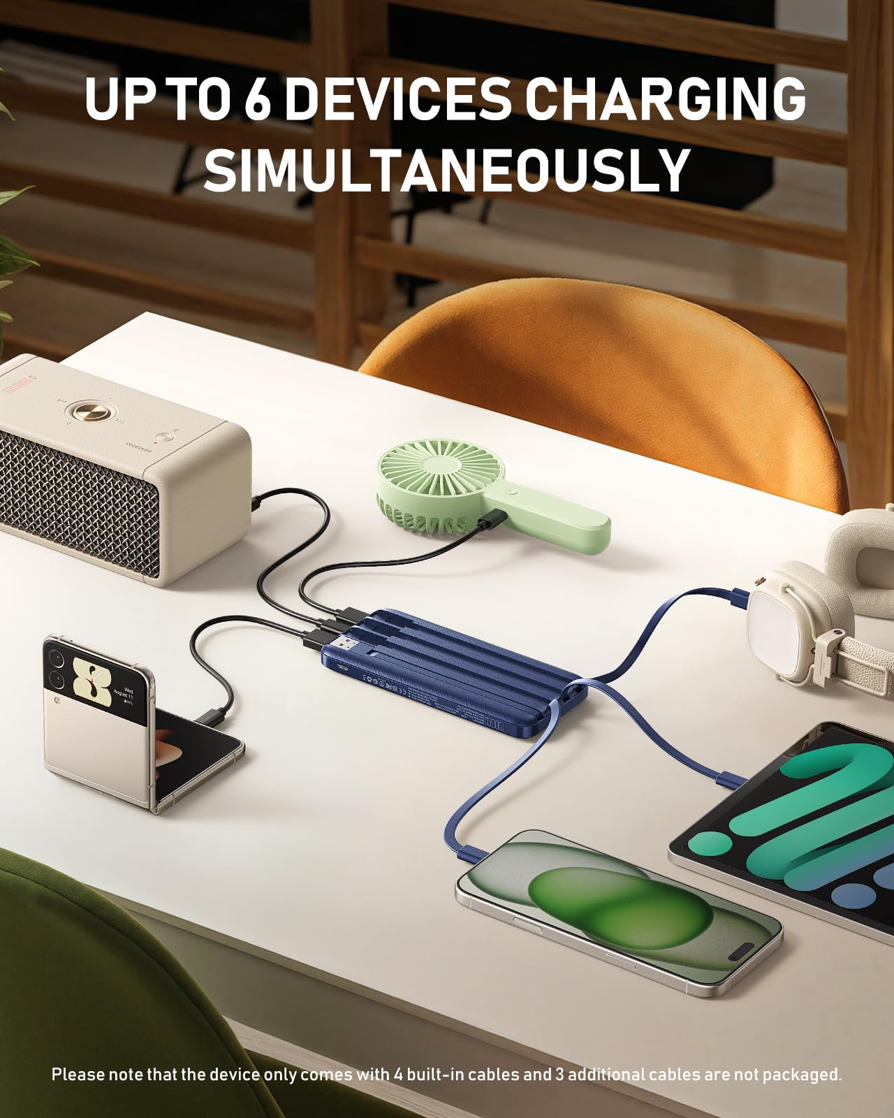 charmast Portable Charger with Built in Cables, 10000mAh Slim Power Bank, 15W USB C in&Out Port High Speed Charging External Charger, Battery Pack Compatible with iPhone 16 15 13 Samsung Google iPad