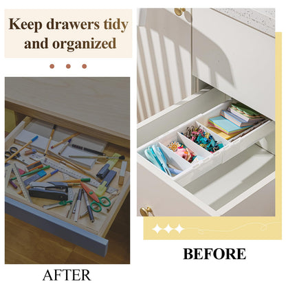 BrightRow 3 Pcs Expandable Drawer Organizer Bins Adjustable Deep Drawer Hanging Organizer Tray Expandable 11.4 to 18.1 Inches Plastic Dividers Storage for Office Bathroom Bedroom Kitchen Desk, White