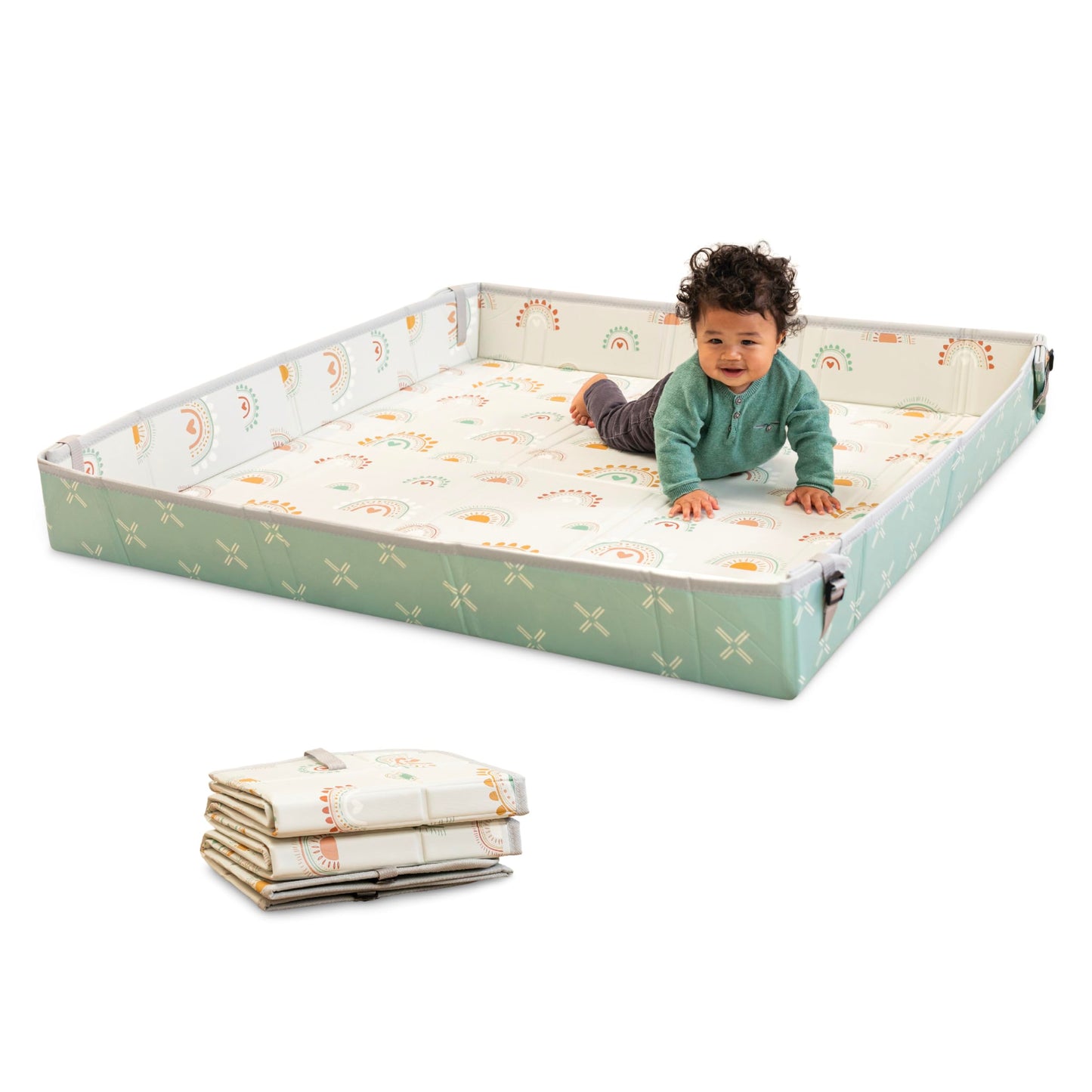 Infantino Foldable Soft Foam Play Mat, Baby Play Mat for Tummy Time & Floor Play, Lightweight, Easy to Store, Wipeable, Rainbows