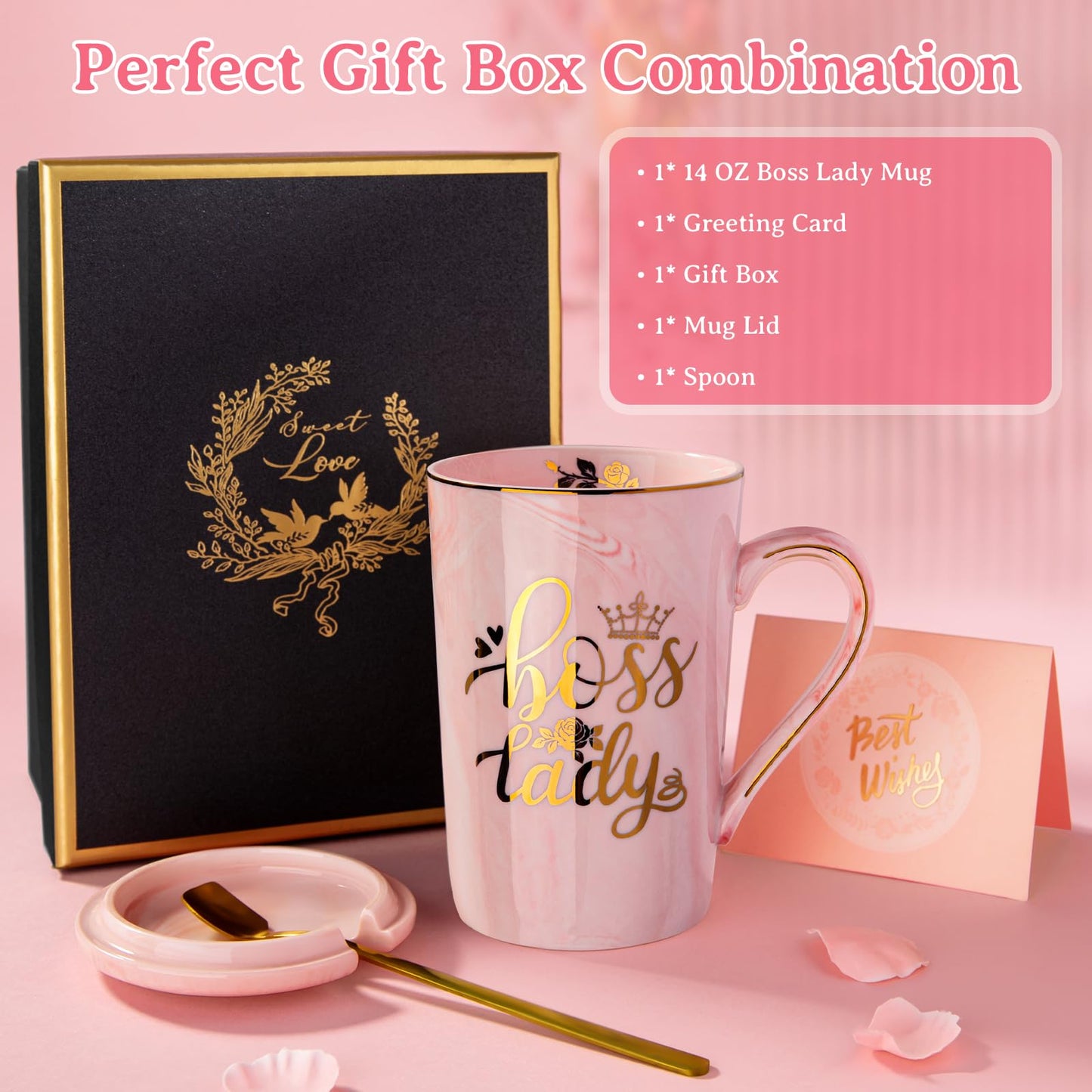 Best Friend Birthday Gifts for Women, Friendship Gifts for Women, Unique Birthday Valentines Day Gift Ideas for Her, Friends Female, Besties, BFF Ceramic Marble Coffee Mug Gift Box Printed Gold 14 oz