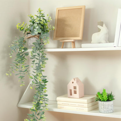 HOFMEFY Artificial Hanging Faux Eucalyptus Plants in Small Gray Geometry Cement Pots with Lanyard for Greenery Wall Shelve Decor (2PCS,Green)