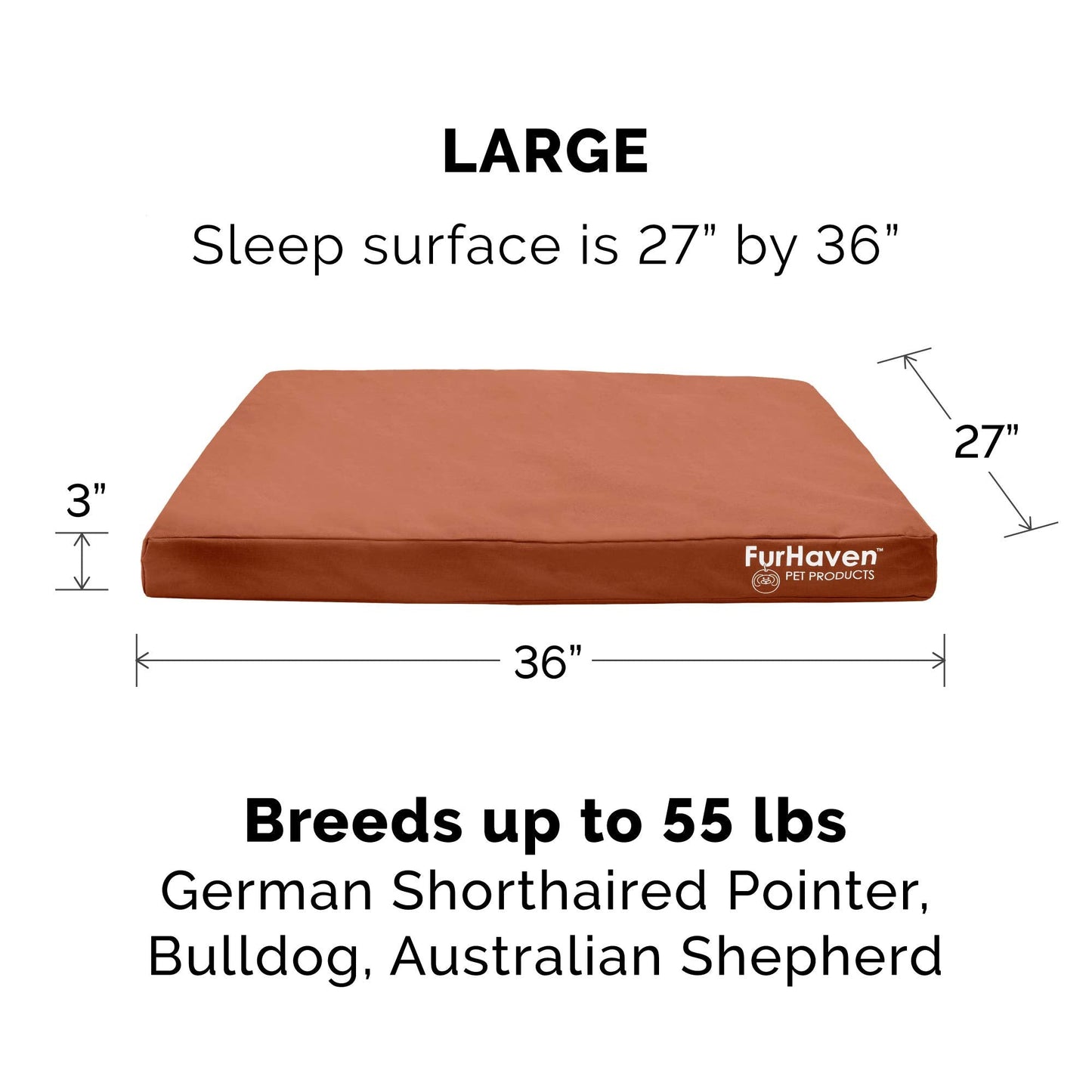 FurHaven Replacement Dog Bed Cover Water-Resistant Indoor/Outdoor Logo Print Oxford Polycanvas Mattress, Washable - Chestnut, Large