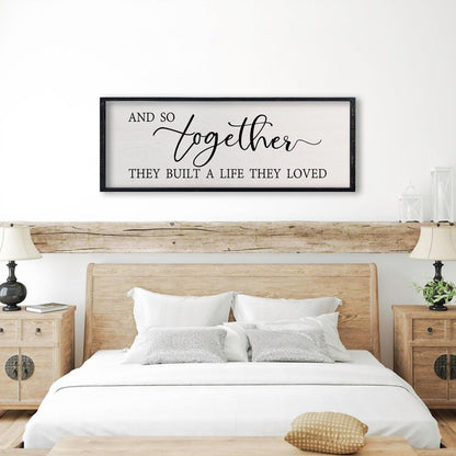 comurdyo Love Quote Wall Art And So Together They Built A Life They Loved Sign 32×12 Inch for Master Bedroom Over the Bed Living Room Farmhouse Rustic Wood Framed Wall Hanging Decor (Black)