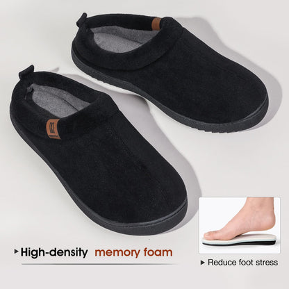 MERRIMAC Men's Slip-on Slippers Comfy Memory Foam Non-slip Indoor House Shoes Dark Black,9/10 UK