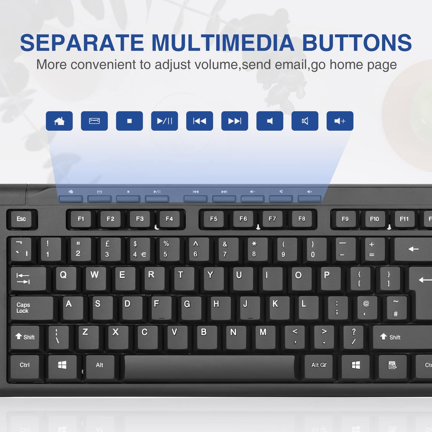Rii RK907 USB Wired Keyboard Full Size Office Keyboard Compatible with Mac PC Tablet Windows Android Microsoft UK Layout