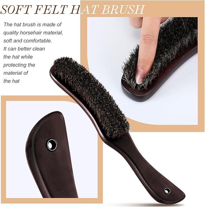 Patelai 2 Pcs Horsehair Felt Hat Brush Kit Lint Brush