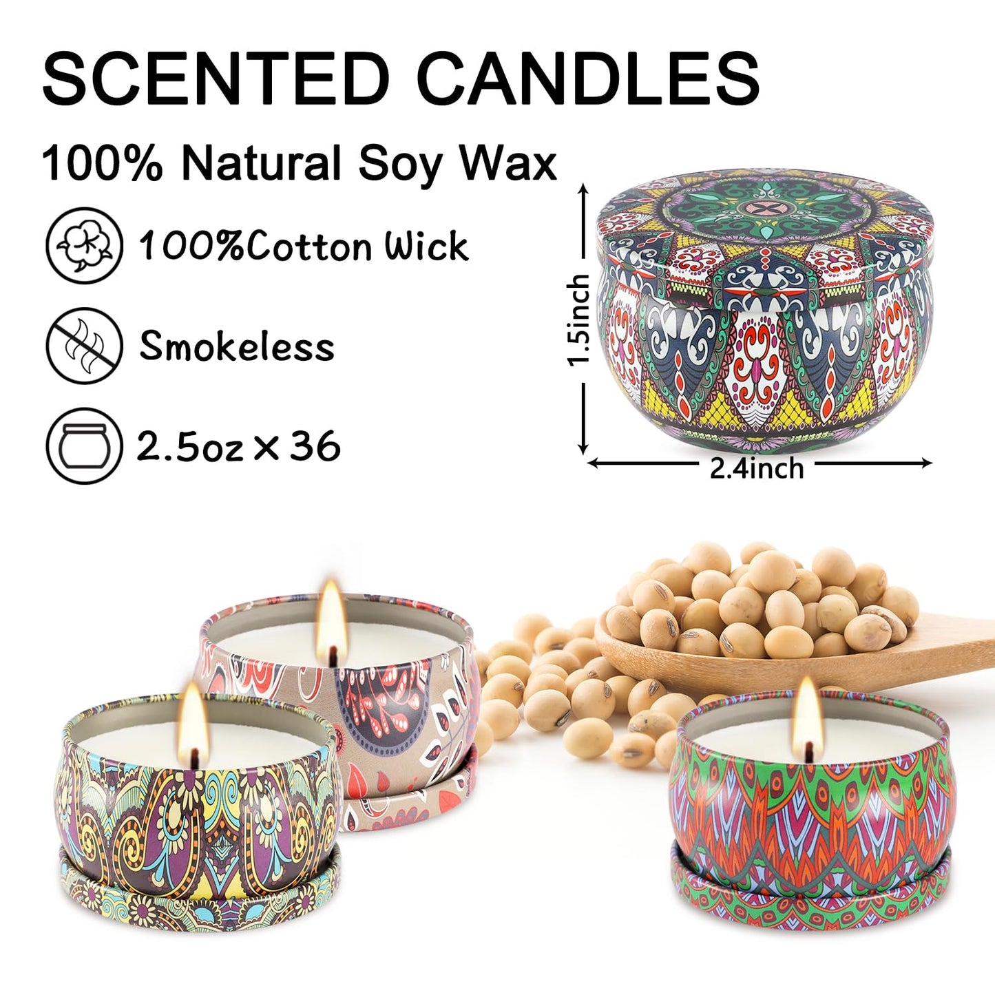 Set of 36 Christmas Scented Candle Gift Set,Natural Pure Soy Wax Aromatherapy Candles Essential Oils for Home and Women