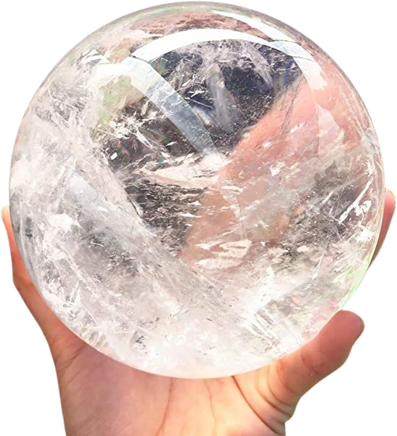 RALDMOV Natural Clear Quartz Crystal Ball,White Crystal Sphere Healing Crystal Ball with Stand Home Decor Prosperous Love Invite Wealth + Pedestal (300g)