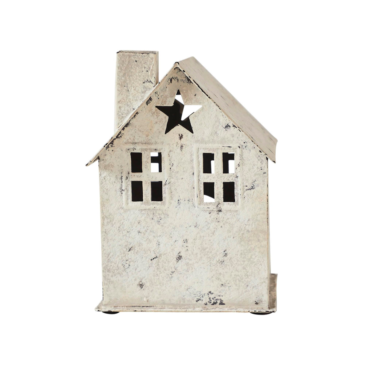 Tealight Holder Metal Village House D Antique Cream 6.75x4.75x4.5