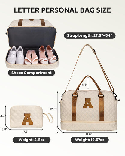 Vogewood Mom Gifts-Women Birthday Gifts-Gifts for Teenage Girls-Personalized Duffle Bag with Shoe Compartment, Kids Overnight Bag,Travel Weekend Bag, Gift for Women Friend Niece Birthday (Letter A)
