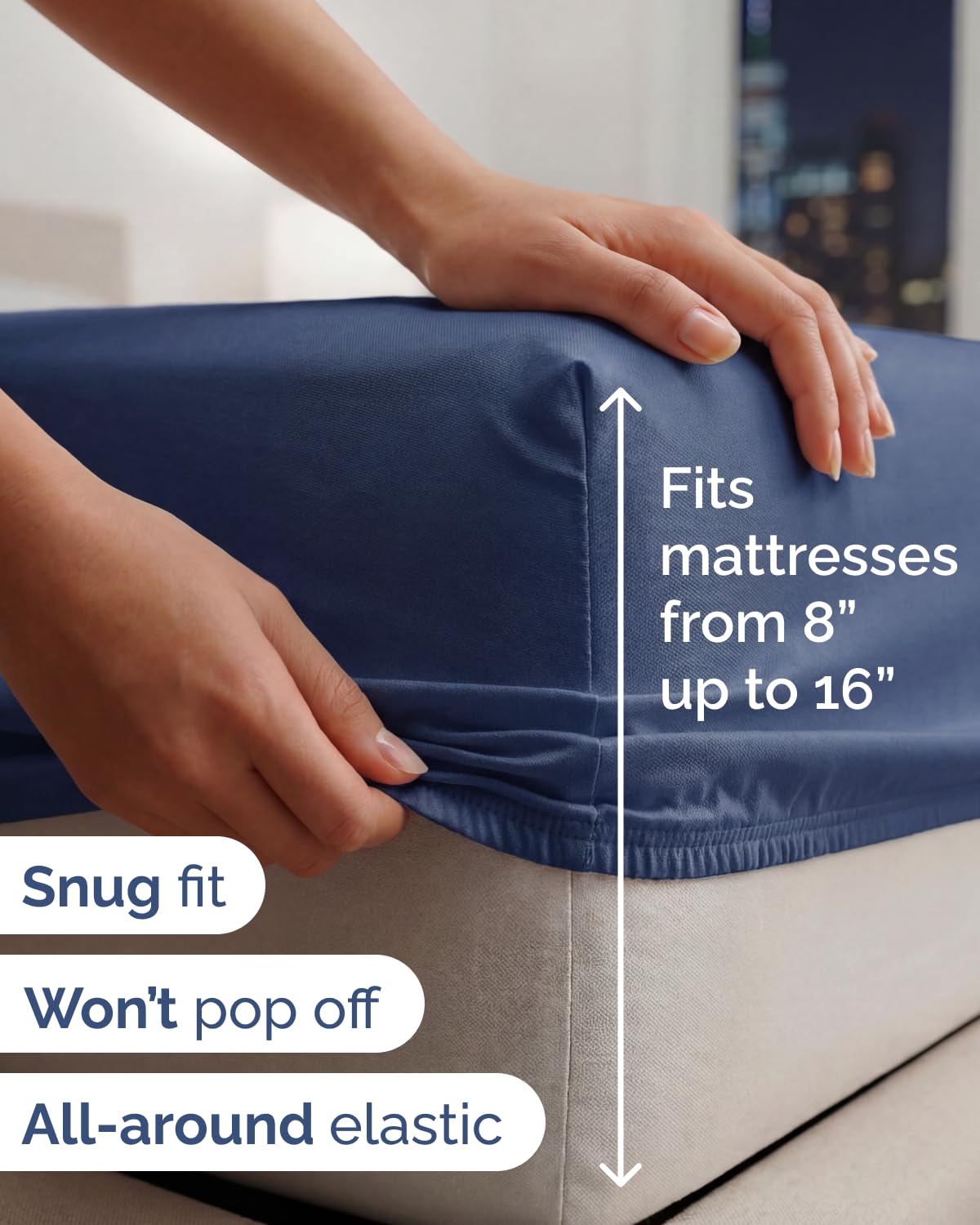 Lightweight 4 Piece Bed Sheet Set Full Size - Cooling Sheets for Hot Sleepers - Soft Breathable Bedding Set w/ 8-16 Inch Deep Pockets - 1 Flat, 1 Fitted & 2 Pillowcases - Wrinkle Resistant - Navy Blue
