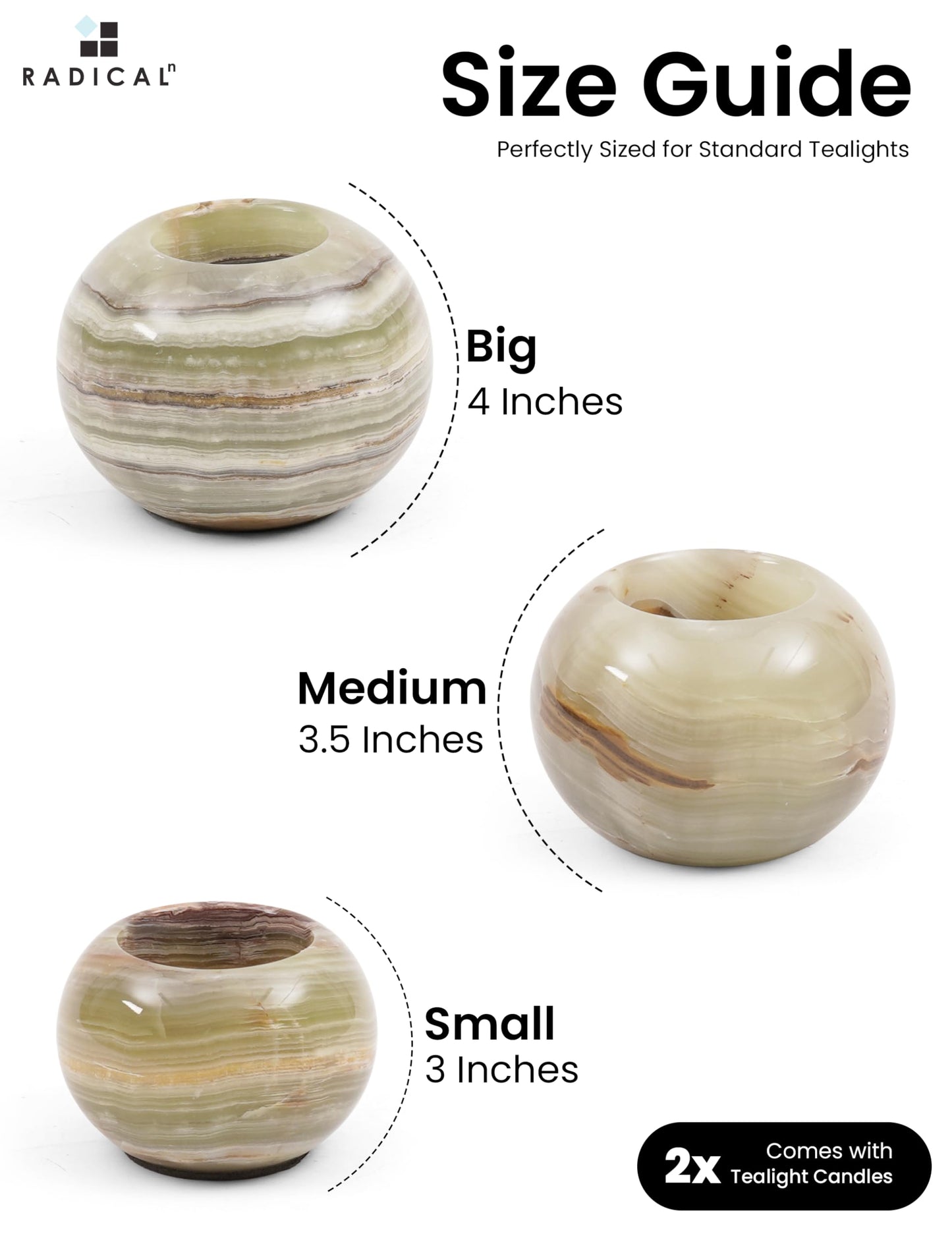 Radicaln Marble Tealight Candle Holder 4" Inch Green Onyx Handmade Set of 3 Mini Candle Holders for Dining & Entryway Table, Decorative Votive Candle & Marble Taper Holder for Home Decor