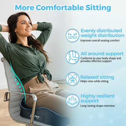 POOTACK Seat Cushions, Comfort Memory Foam Office Chair Cushion, Ergonomic Support Desk Chair Cushions Seat Pad for Office Chair/Car Seat/Wheelchair/Gaming Chairs, Large & Non-Slip