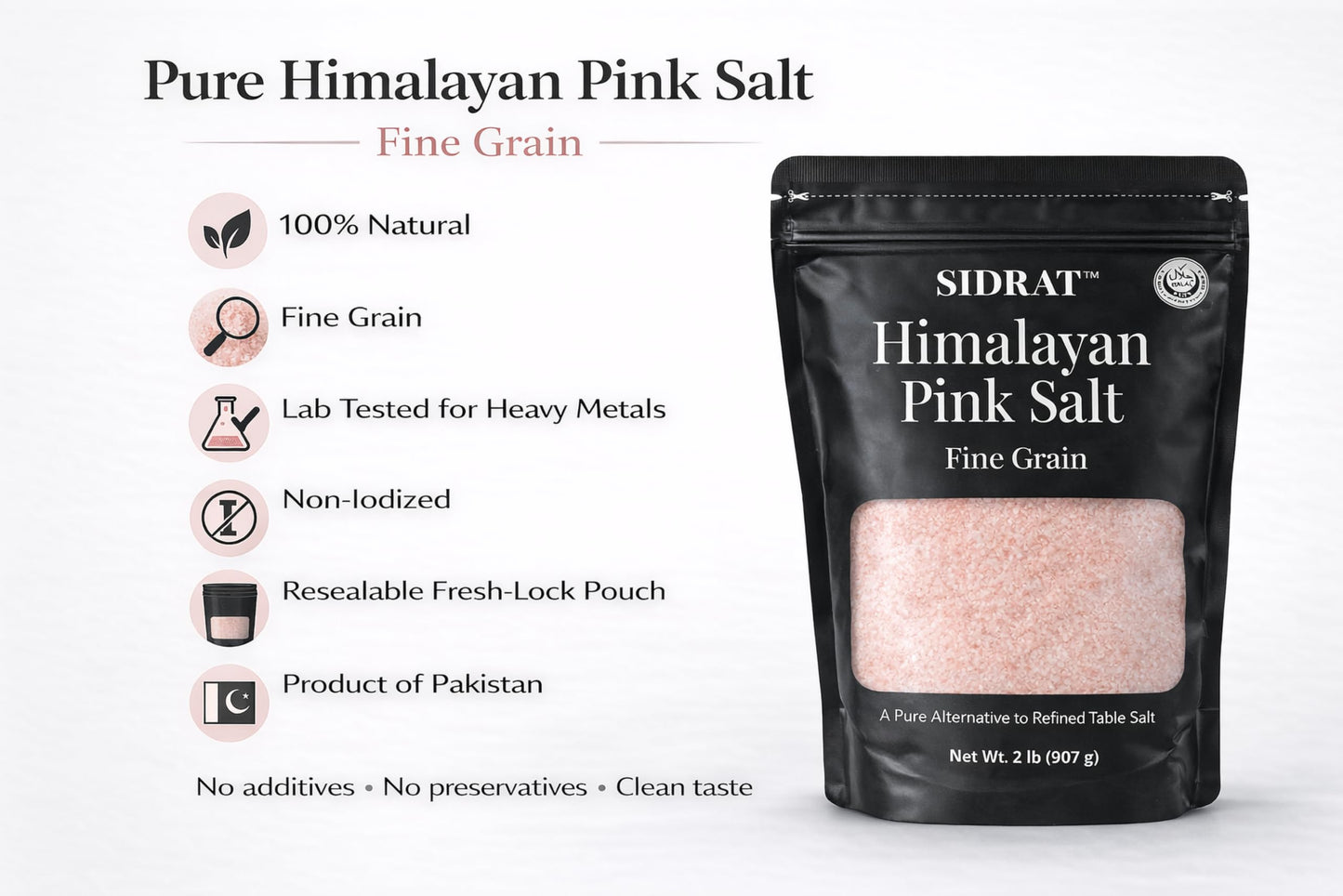 SIDRAT Himalayan Pink Salt Fine Grain Kosher Non-Iodized Cooking