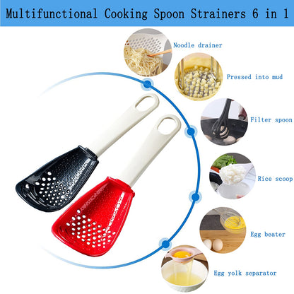 6in1 Multifunctional Kitchen Cooking Spoon- Kitchen Gadgets Strainers for egg yolk Separator- Grater Masher- Colander Skimmer Scoop- for Mashing, Grating, Draining, Heat Resistant (3Pcs black)