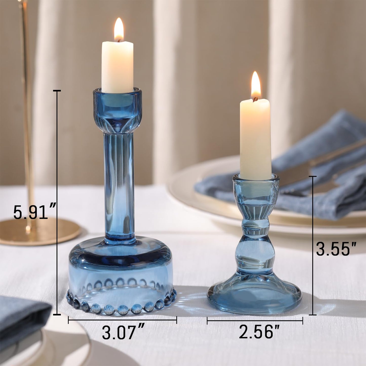 Lanttu Glass Candlestick Holders Set of 6 Blue Taper Candle Holder Bulk Crystal Candle Holders for Wedding, Table Centerpiece, Home Decoration