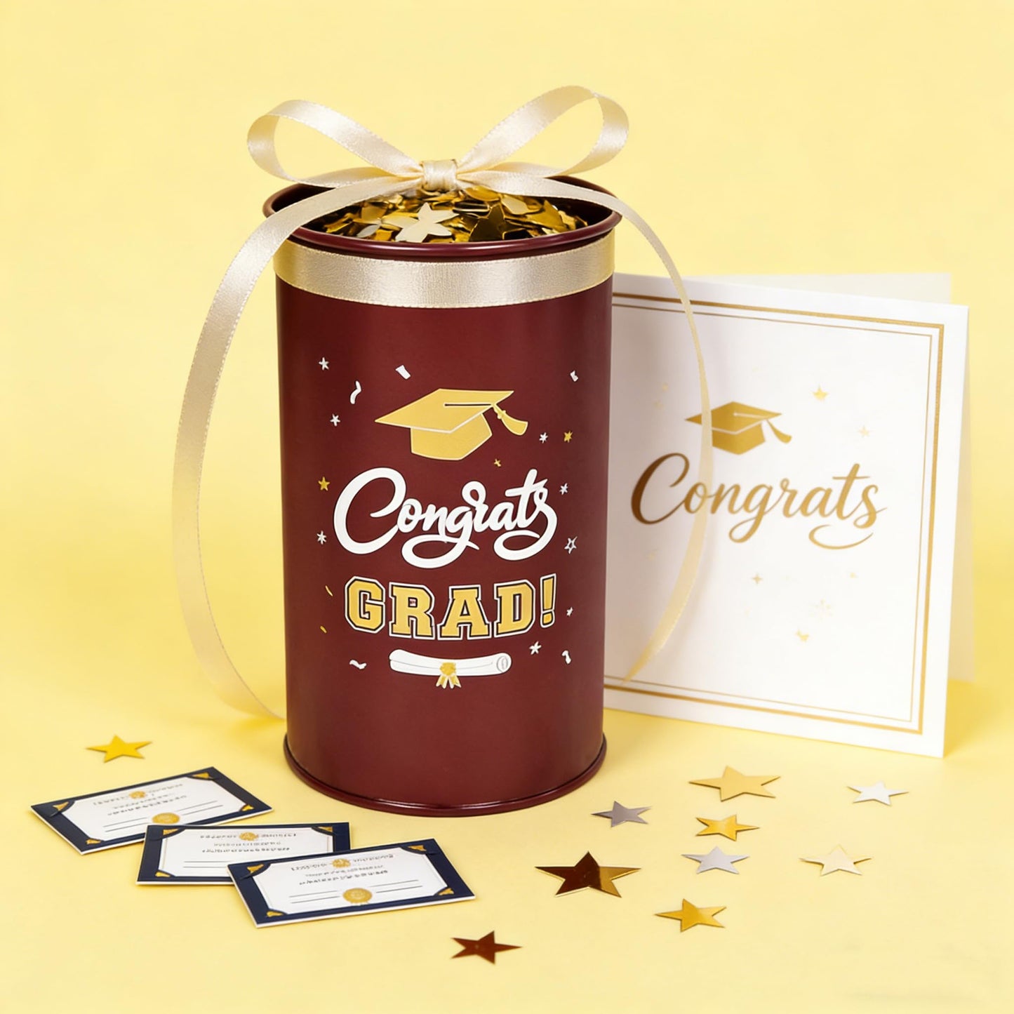 Pack of 6 Graduation Centerpieces Vase for Tables 2026, Galvanized Metal Tin Holder for Flowers Grad Caps Utensil, Congrats Grad Mason Jars for Home Party Decorations Supplies, Reddish Brown
