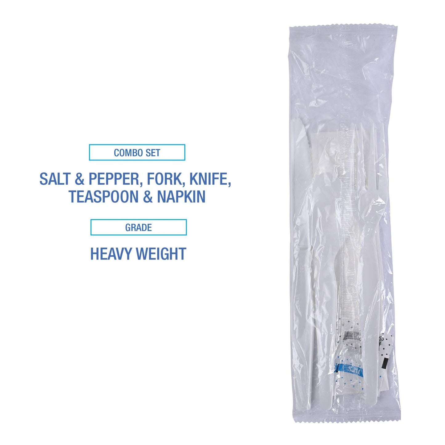 Boardwalk Six-Piece Cutlery Kit, Condiment/Fork/Knife/Napkin/Spoon, Heavyweight, White, 250/Carton