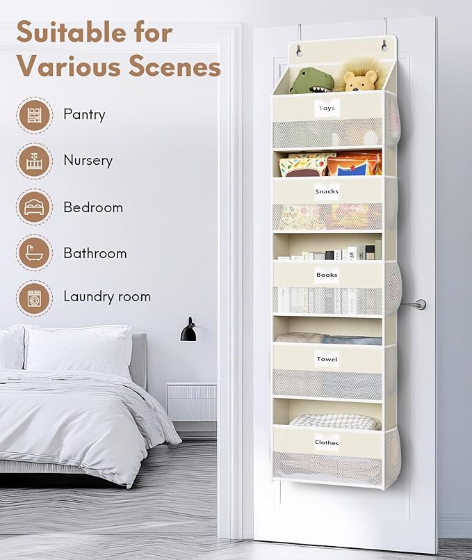 Over The Door Organizer Hanging, 2 Pack 5 Shelf Behind The Doors Storage