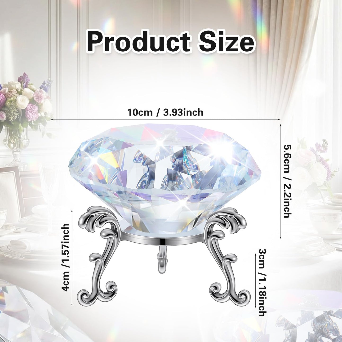 4 Pcs 60mm(2.36 in) Large Crystal Diamond Paperweight with Stand Jewels Wedding Decorations Centerpieces Home Decor, 60mm, Clear
