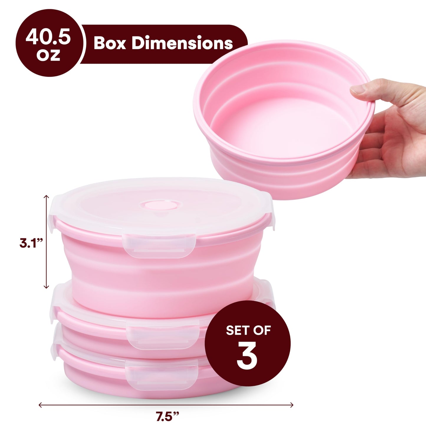 Vdomus Collapsible Food Storage Containers - Leak Proof, Microwave Safe - 40.5oz/1.2L Airtight Silicone Food Containers - Meal Prep Collapsible Bowls with Lids - Set of 3 - Green